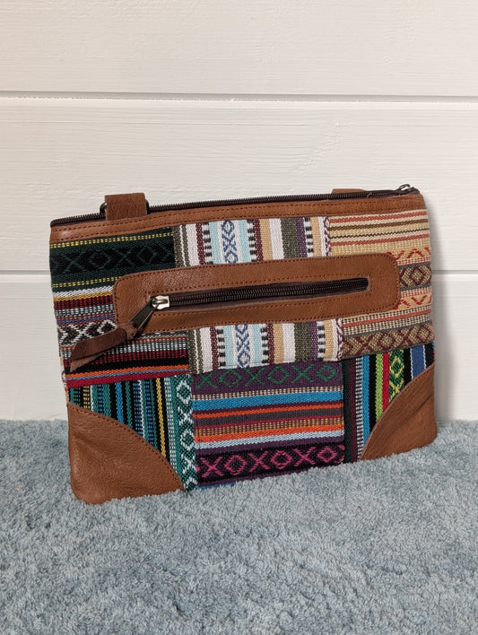 Gheri cotton and leather trim patchwork clutch bag