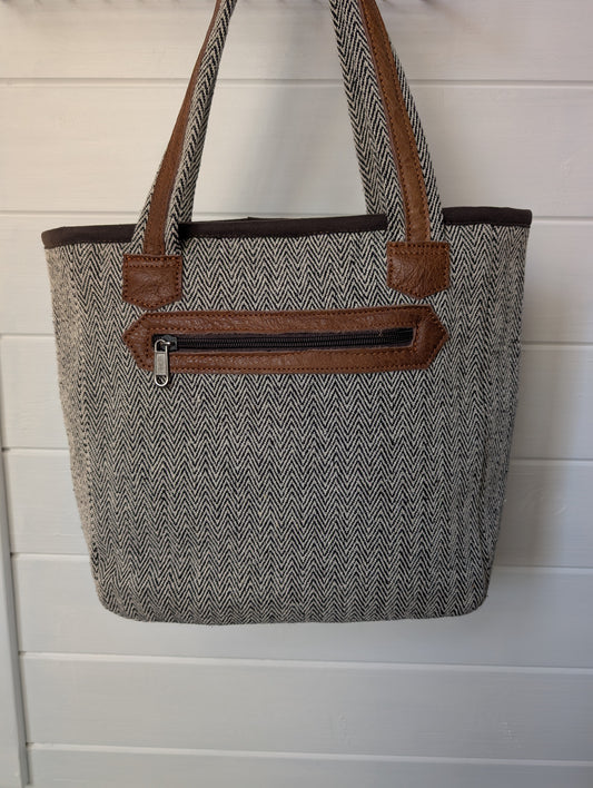 Gheri Cotton and leather trim shoulder bag