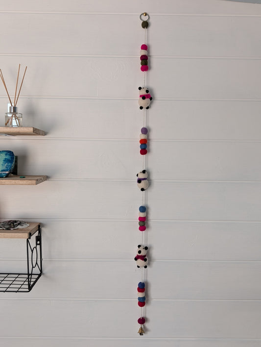 Handmade felt panda hanging garland
